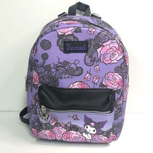 kuromi roses lace mini backpack purple sanrio zippered front pocket adju…